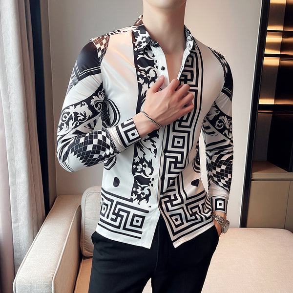 Camisa Manga Larga Estampada Slim Fit para Hombre