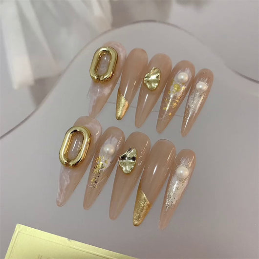 Uñas Postizas Largas Efecto Té con Leche - Lujo y Elegancia - Image 4