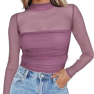 Top Sexy Cuello Malla con Detalles en Contraste - Image 4