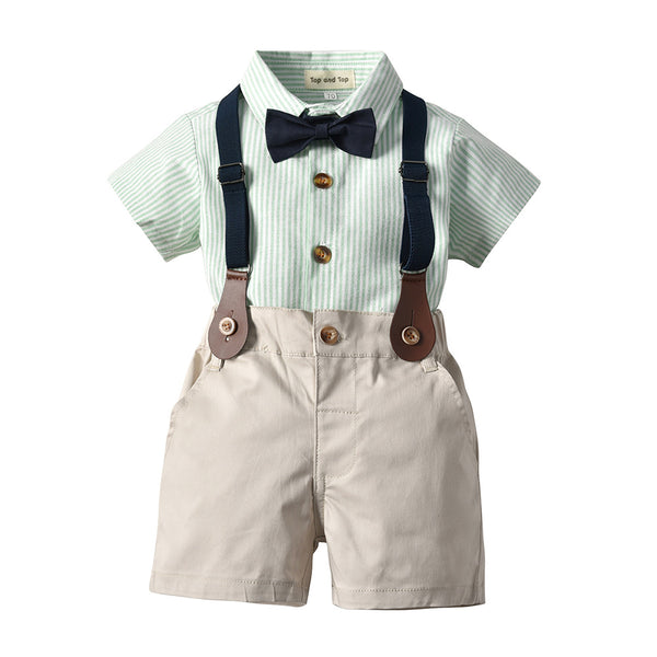 Conjunto de Dos Piezas: Camisa Rayada y Babero para Niño
