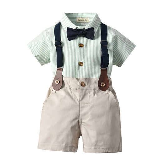 Conjunto de Dos Piezas: Camisa Rayada y Babero para Niño