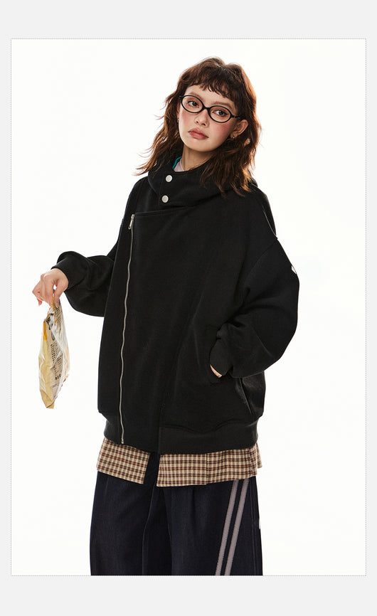 Sudadera Cardigan Irregular con Doble Cierre - Estilo Retro Casual para Mujer - Image 22