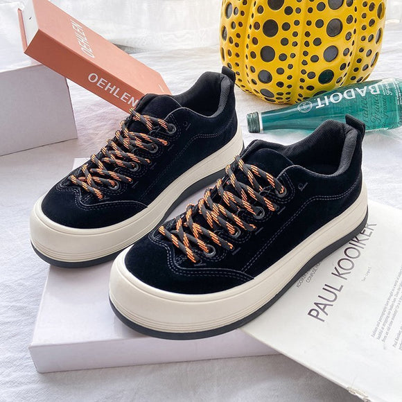 Tenis de Cuero Genuino para Mujer con Plataforma - Diseño Casual y Moderno