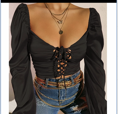 Blusa Envolvente con Mangas Abullonadas y Espalda Abierta - Image 8