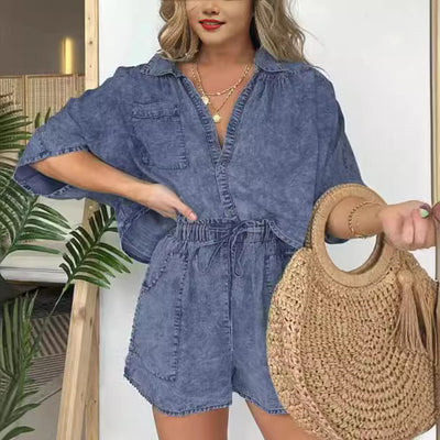 Conjunto de Verano Mujer: Camisa Suelta con Mangas Murciélago y Short con Cordón - Image 17