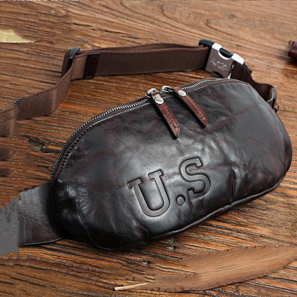 Bolso de Cuero Vintage para Hombre - Bandolera Pecho Efecto Envejecido