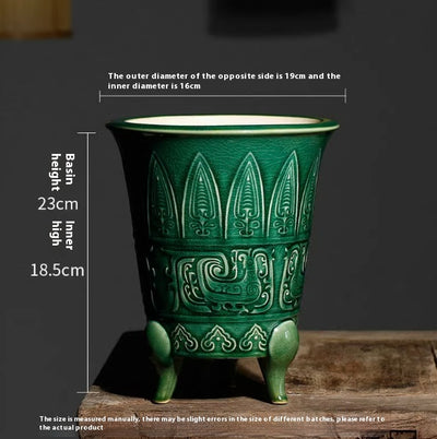 Maceta Celadón Artesanal con Patrón de Grieta y Patas de Bestia - Image 5