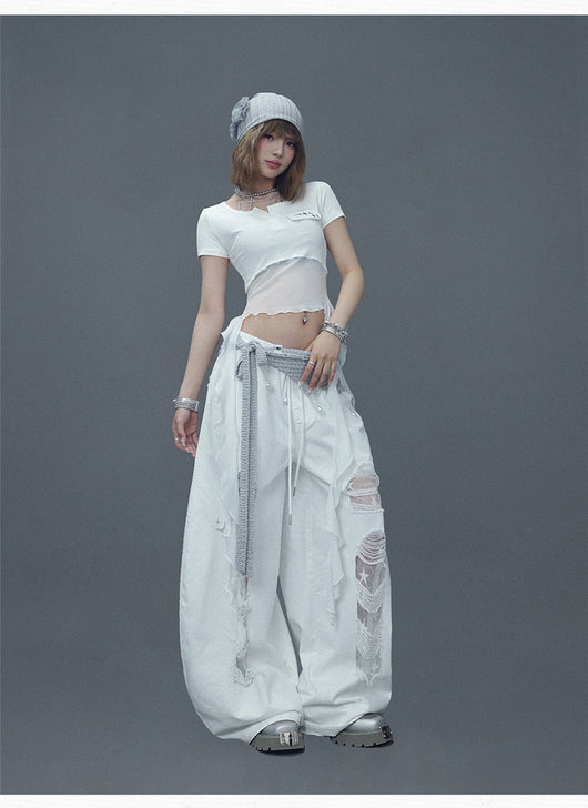 Pantalones Casuales Rotos con Parches Denim para Bailar - Image 11