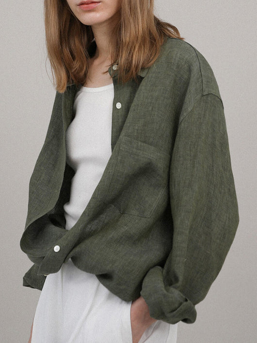 Camisa de Lino Puro Diseño Exclusivo Cuello Solapa Mujer - Image 10