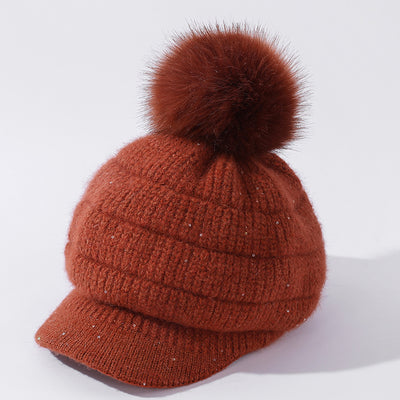 Gorro de Lana Cálido con Pompón de Pelaje de Conejo y Terciopelo - Image 11