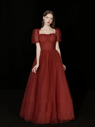 Vestido Rojo Elegante con Mangas Abullonadas para Cenas Especiales - Image 10