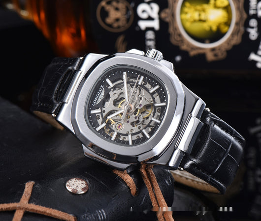 Reloj Mecánico Impermeable para Hombre con Correa de Cuero Barril - Image 9