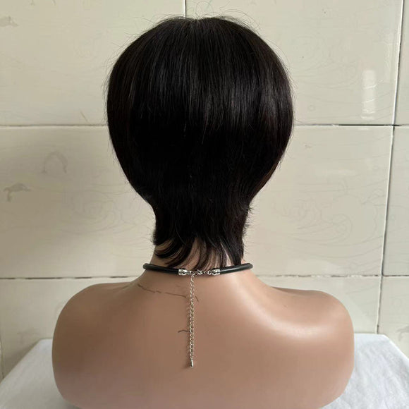Peluca Corta Recta para Mujer con Cabello Humano Real