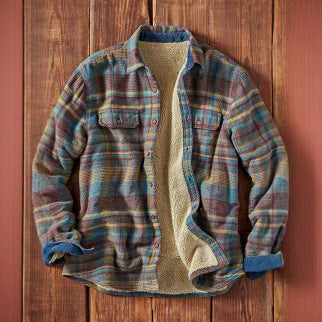 Chaqueta Camisa de Franela Escocesa Fuzzy para Hombre - Image 4