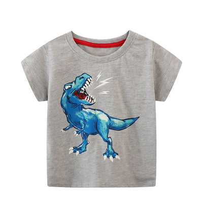 Dark blue short-sleeved children's t-shirt with multiple glowing jellyfish graphics and a yellow neck trim. - Image 13