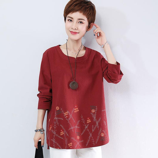 Camiseta Holgada de Algodón Estampada Talla Grande con Manga Larga - Image 7
