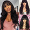 Peluca Larga Ondas Grandes con Flequillo Aireado - Cabello Rizado Negro Fibra Sintética