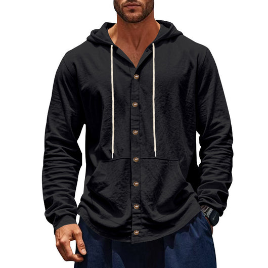 Camisa de Lino Holgada para Hombre - Minimalista de Manga Larga - Image 27