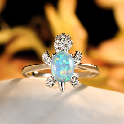 Anillo de Oro Blanco con Diamante Azul Tortuga para Hombre - Estilo Vintage - Image 6