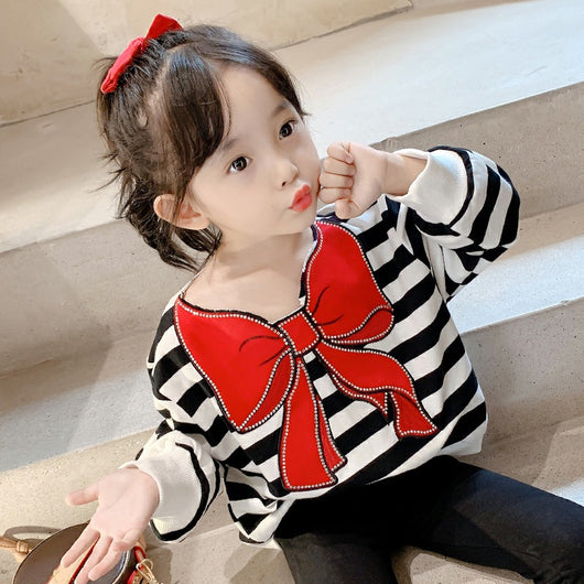 Blusa Infantil a Rayas con Moño Adorable - Manga Larga - Image 8