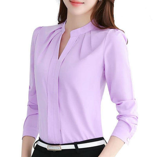 Blusa Elegante de Chifón con Escote V para Mujer Profesional