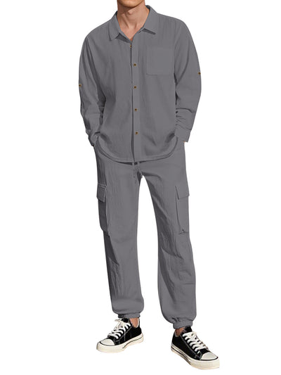 Traje Overol Lino con Solapa y Mangas Largas - Image 11
