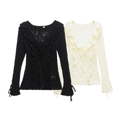 Blusa Ajustada de Encaje con Mangas Largas para Primavera y Verano - Image 8