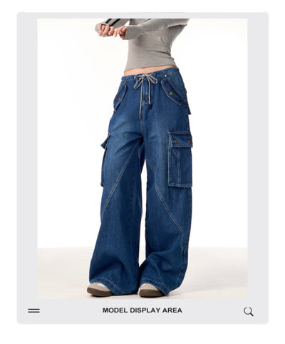 Pantalones Cargo Retro Mujer Cintura Alta Bolsillos Múltiples Corte Recto - Image 9