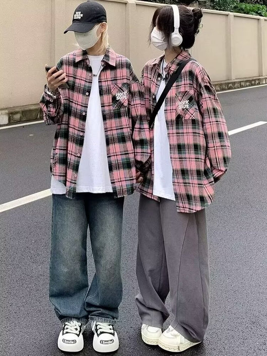 Camisa Vintage Tie-dye Cuadros Manga Larga Estilo Japonés para Hombre Otoño - Image 9