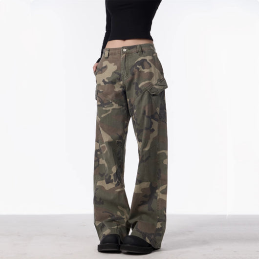 Pantalones Cargo Camuflaje Mujer Rectos Holgados Casual