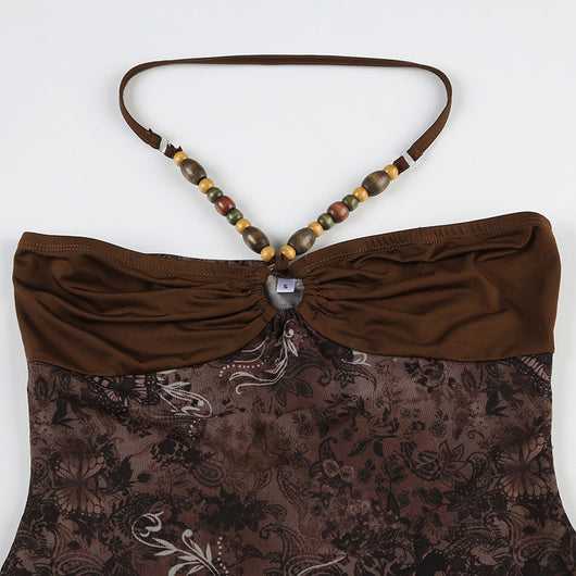 Chaleco Retro con Cuentas, Tirantes Halter y Malla Asimétrica - Image 16