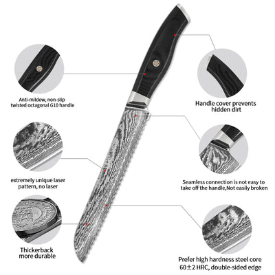 Cuchillo para Pan Damasco - Hoja Profesional de Corte Perfecto - Image 7