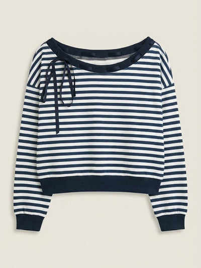 Blusa Casual Hombros Descubiertos a Rayas Manga Larga - Image 7