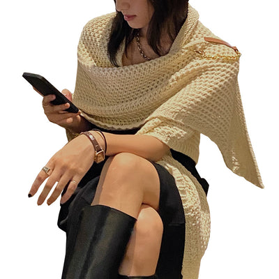 Chal Tejido Hueco con Hebilla de Cuero para Mujer - Primavera Otoño - Image 7