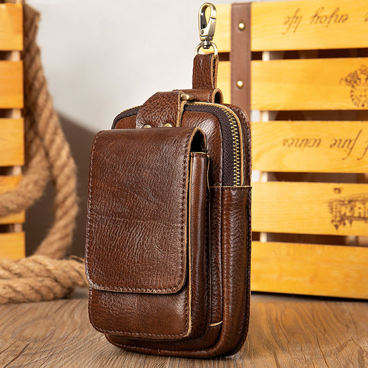 Bolsa de Cintura Multifuncional de Cuero para Hombre