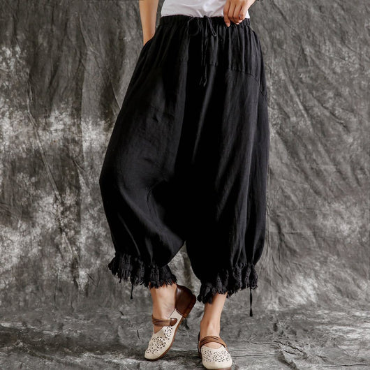 Pantalones Casuales de Algodón y Lino Sueltos Tipo Linterna para Verano - Image 4
