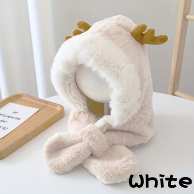 Gorro Infantil Cálido con Orejas de Conejo y Astas de Venado - Conjunto con Bufanda Polar para Niñas - Image 11