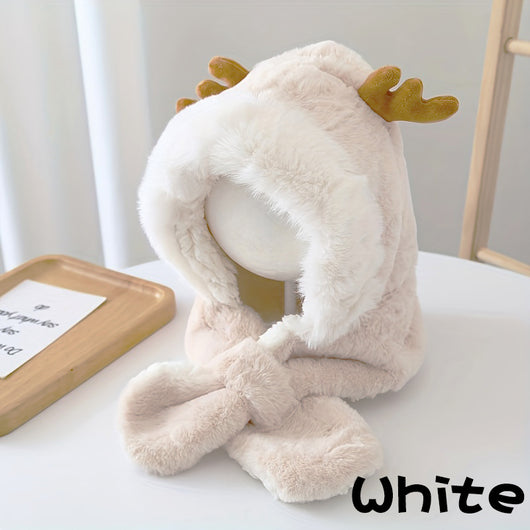 Gorro Infantil Cálido con Orejas de Conejo y Astas de Venado - Conjunto con Bufanda Polar para Niñas - Image 11