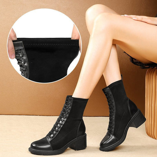 Botas Tobilleras Estilo Británico con Tacón Bajo y Caña Gruesa - Image 10