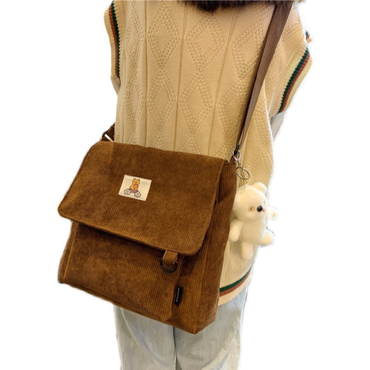 Bolsa Bandolera Retro de Pana Coreana - Estilo Literary Ins