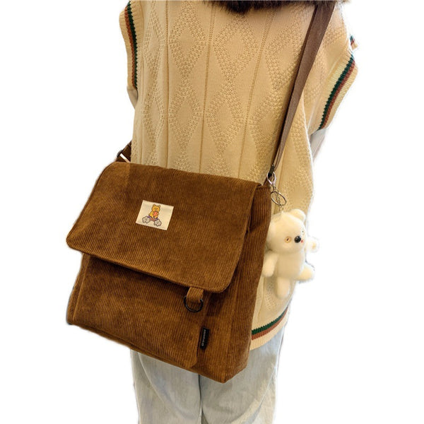 Bolsa Bandolera Retro de Pana Coreana - Estilo Literary Ins