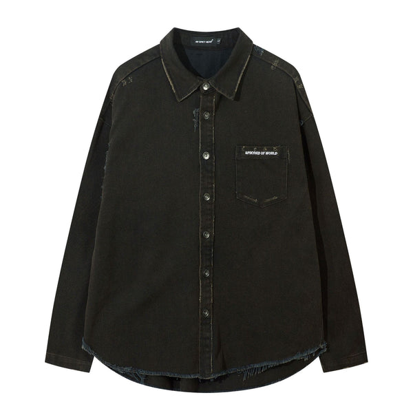 Camisa Denim Desgastado con Estampado Cruzado para Hombre - Image 6
