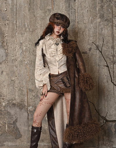 Camisa Steampunk de Algodón y Lino con Cuello Alzado y Volantes Desgastados - Image 3