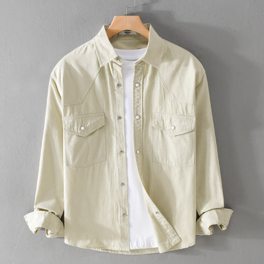 Camisa Suelta Retro de Hombre en Colores Sólidos - Image 6