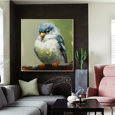 Cuadro Abstracto Moderno Pájaros Kawaii - Pintura al Óleo Artesanal para Sala y Habitación Infantil - Image 5