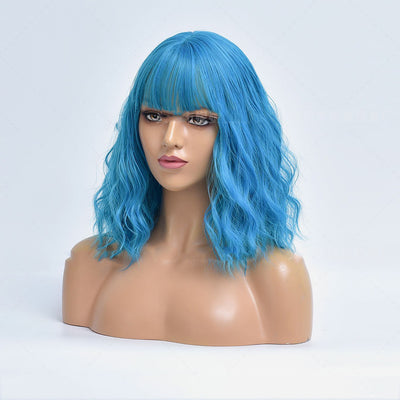 Peluca Rizada Azul Claro Estilo Europeo - Cabello Sintético Corto para Mujer - Image 7