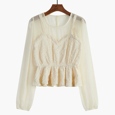 Blusa Elegante con Mangas Linterna y Efecto Dos Piezas - Image 4