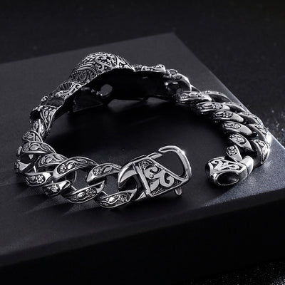 Pulsera de Acero Titanio con Calavera y Cruz - Diseño Dominio Vintage para Hombre - Image 6