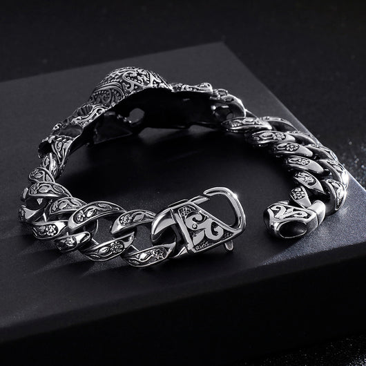 Pulsera de Acero Titanio con Calavera y Cruz - Diseño Dominio Vintage para Hombre - Image 6