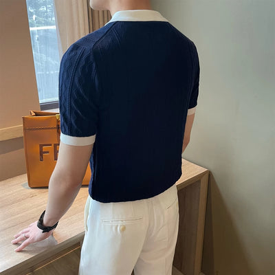 Polo Slim Fit Textura Jacquard con Solapa V y Stretch - Image 9